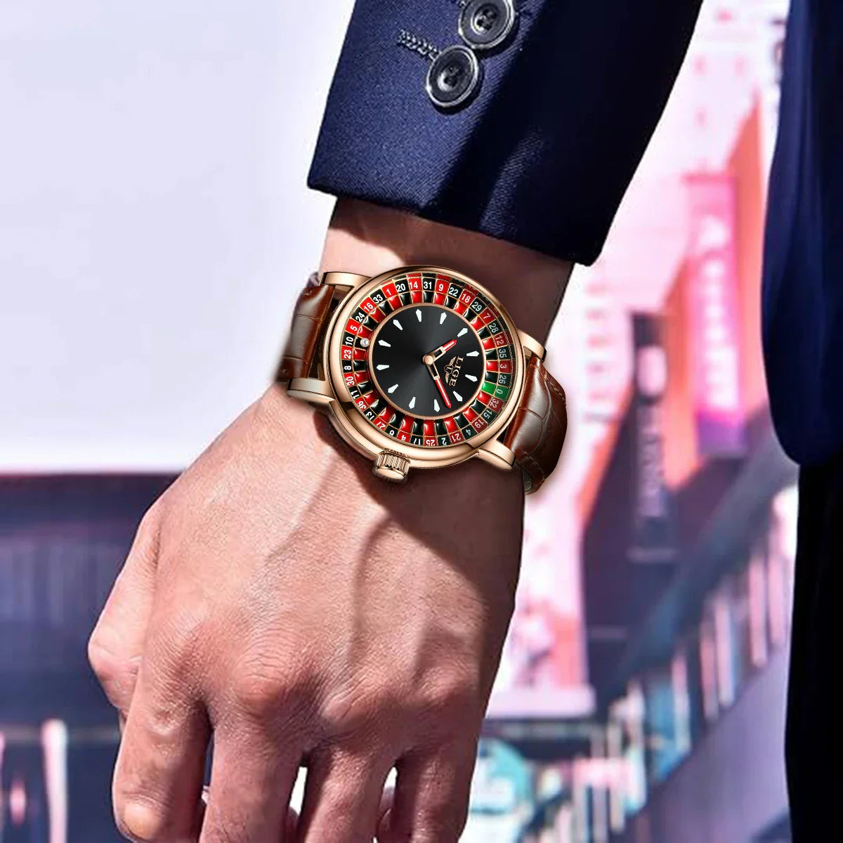 Roulette Dial Leather Watch