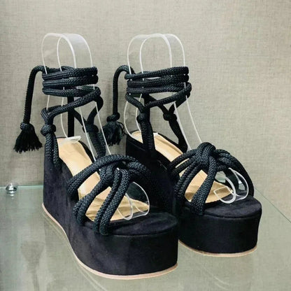 Roman Lace-Up Platform Wedge