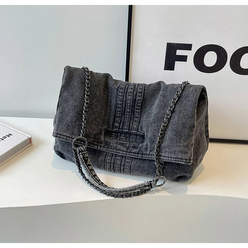 Dalia – Denim Chain Shoulder Bag with Spacious Interior