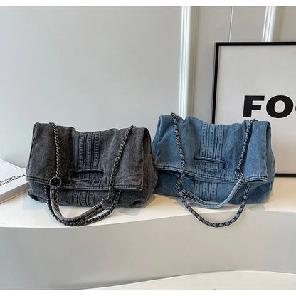 Dalia – Denim Chain Shoulder Bag with Spacious Interior