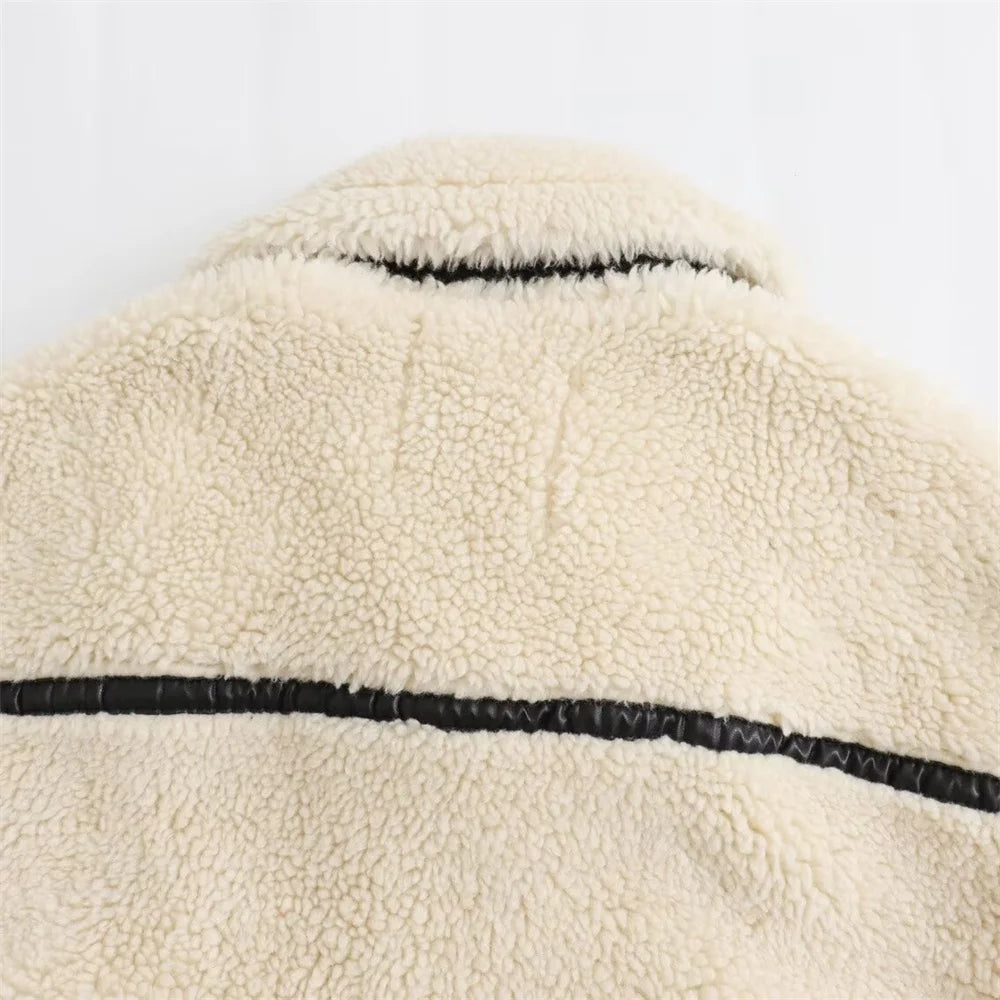 Arwen Contrast-Trim Teddy Jacket
