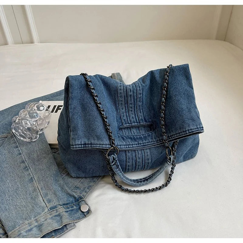 Dalia – Denim Chain Shoulder Bag with Spacious Interior