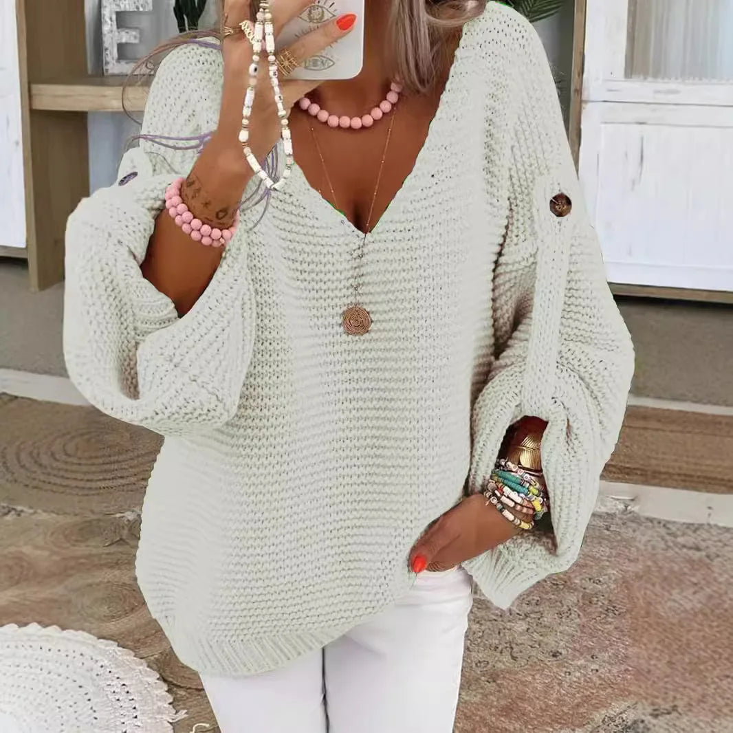 Lirenne V-Neck Button Knit Jumper