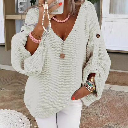 Lirenne V-Neck Button Knit Jumper