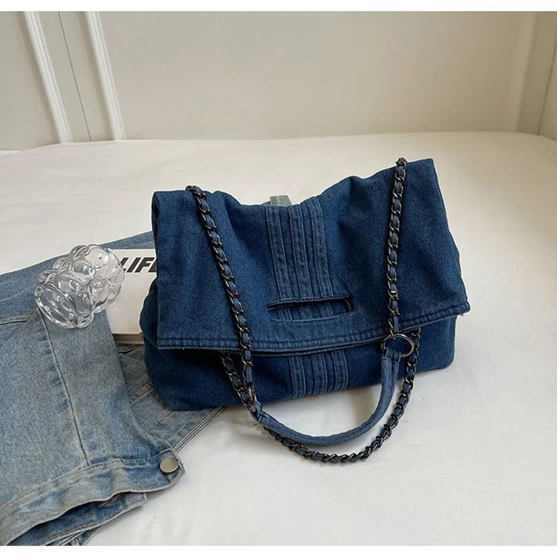 Dalia – Denim Chain Shoulder Bag with Spacious Interior