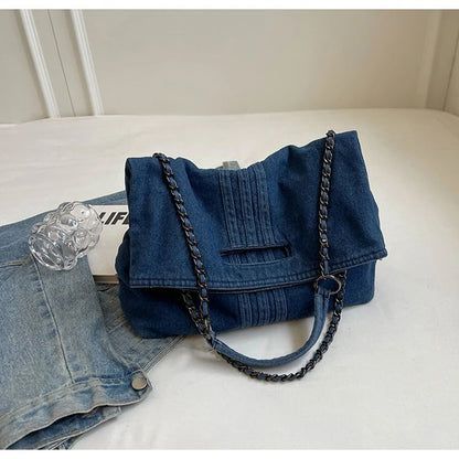 Dalia – Denim Chain Shoulder Bag with Spacious Interior