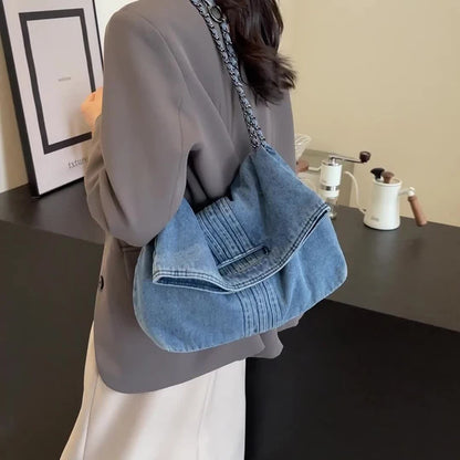 Dalia – Denim Chain Shoulder Bag with Spacious Interior