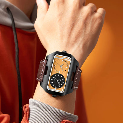 Oulm Dual-Time Leather Watch