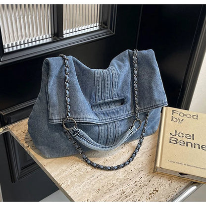 Dalia – Denim Chain Shoulder Bag with Spacious Interior