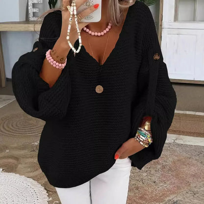 Lirenne V-Neck Button Knit Jumper