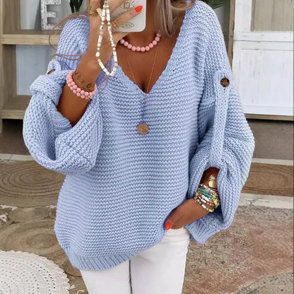 Lirenne V-Neck Button Knit Jumper
