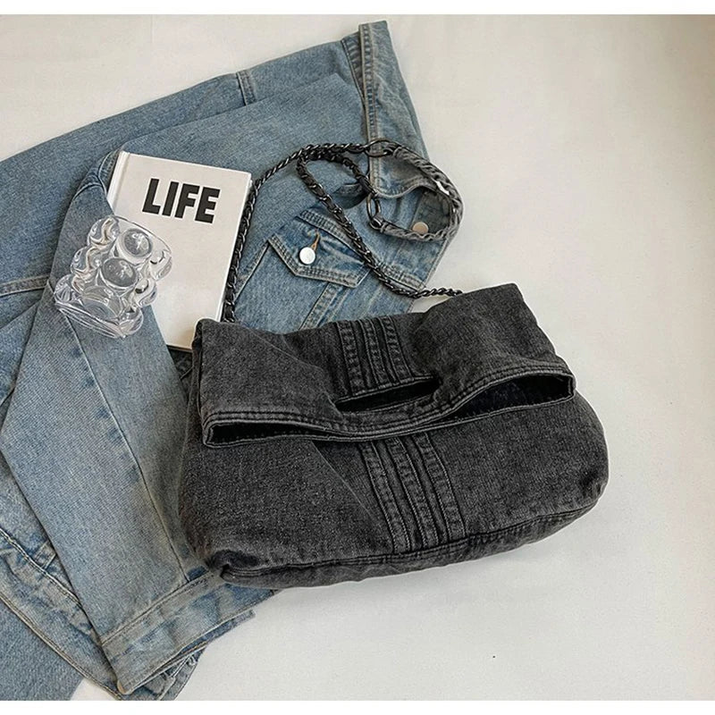 Dalia – Denim Chain Shoulder Bag with Spacious Interior