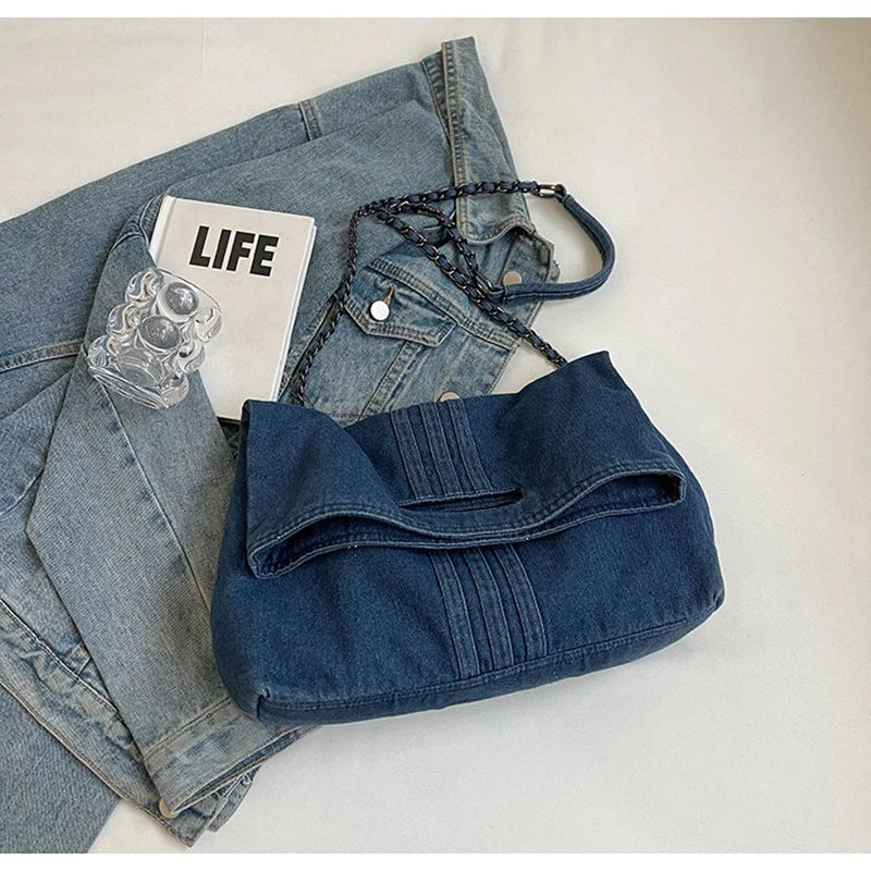 Dalia – Denim Chain Shoulder Bag with Spacious Interior