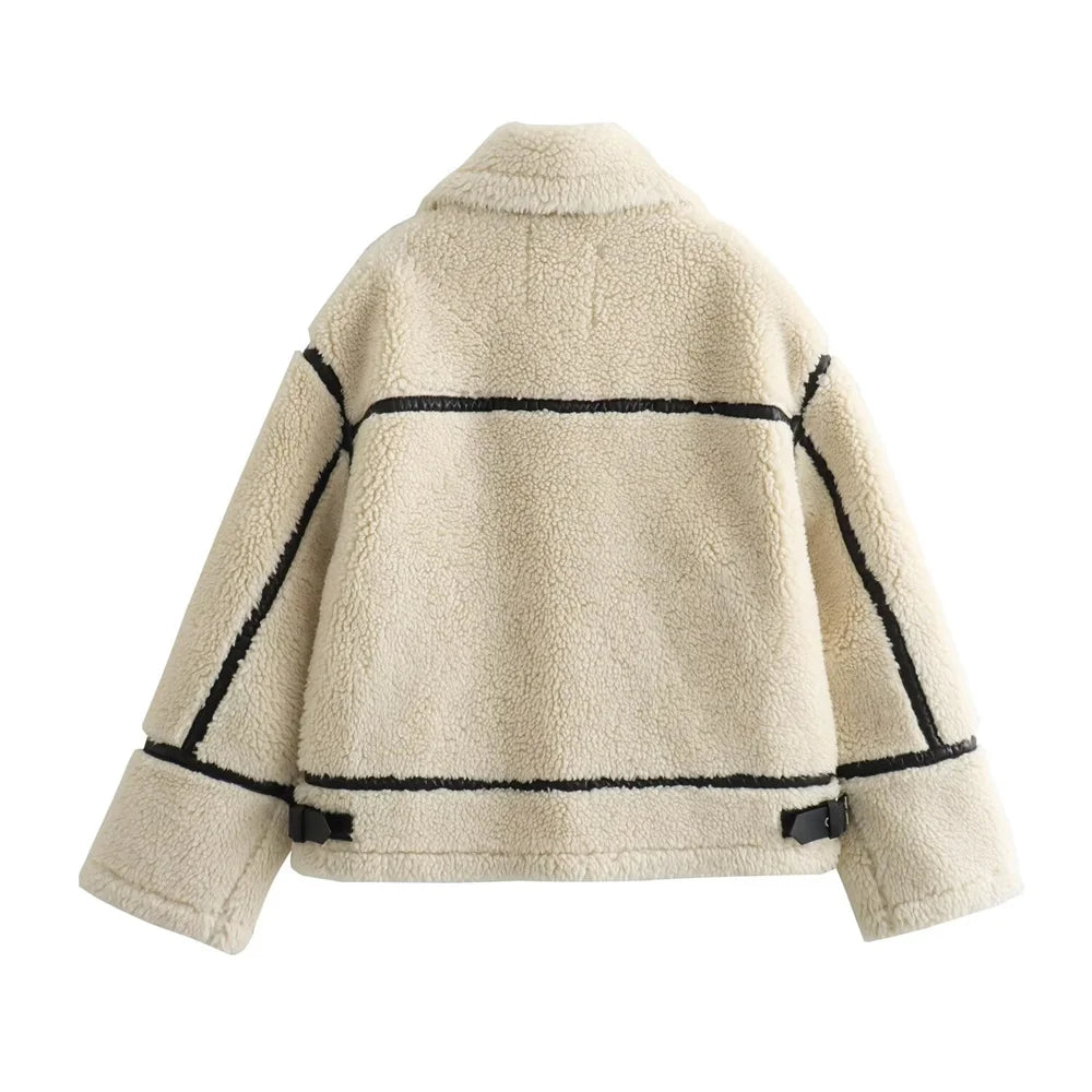 Arwen Contrast-Trim Teddy Jacket