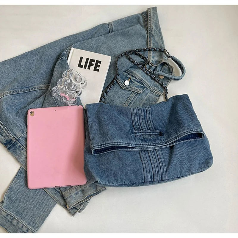 Dalia – Denim Chain Shoulder Bag with Spacious Interior