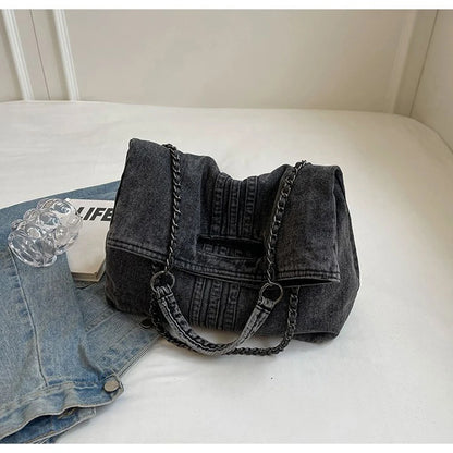 Dalia – Denim Chain Shoulder Bag with Spacious Interior