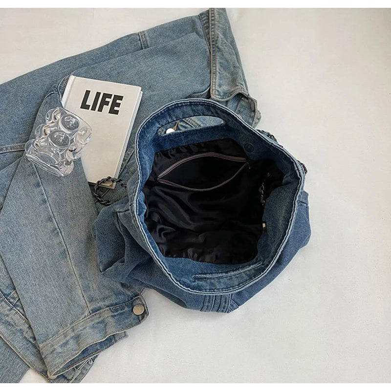 Dalia – Denim Chain Shoulder Bag with Spacious Interior