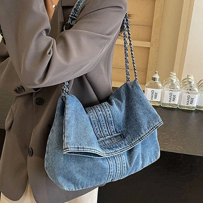 Dalia – Denim Chain Shoulder Bag with Spacious Interior