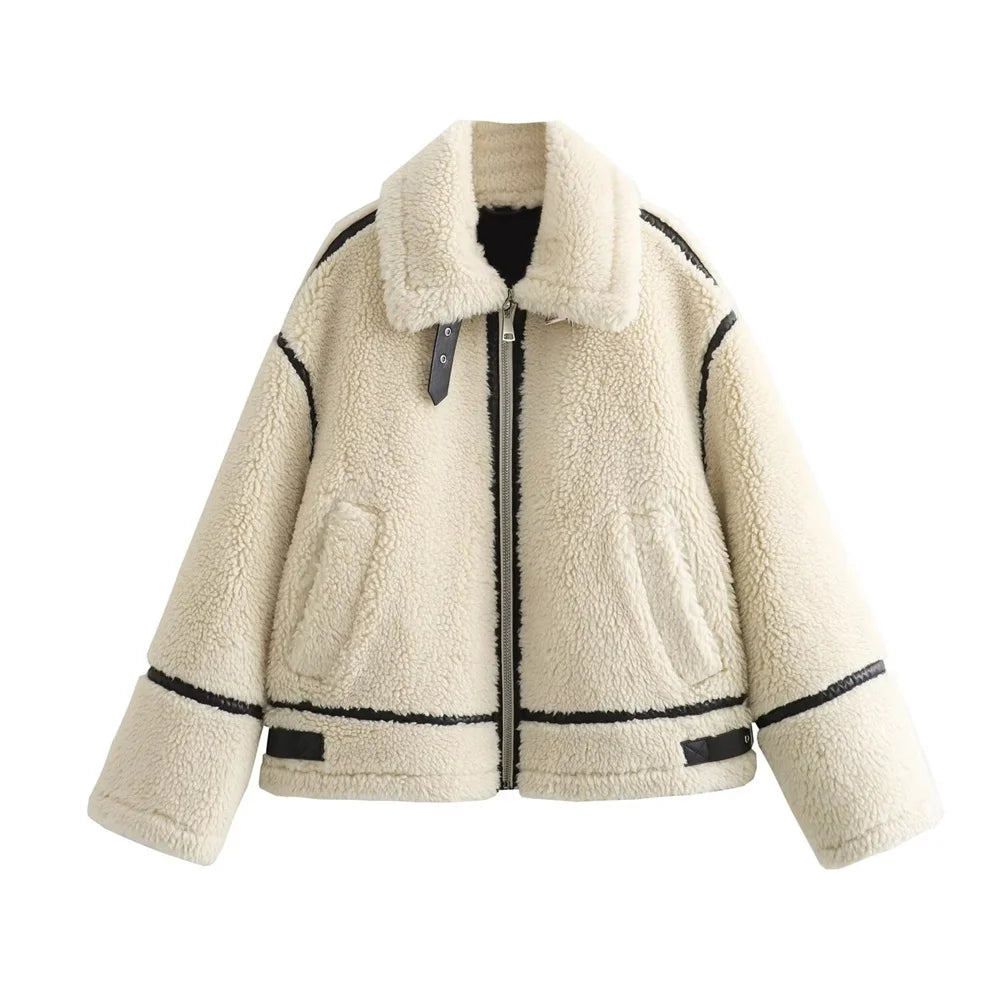 Arwen Contrast-Trim Teddy Jacket