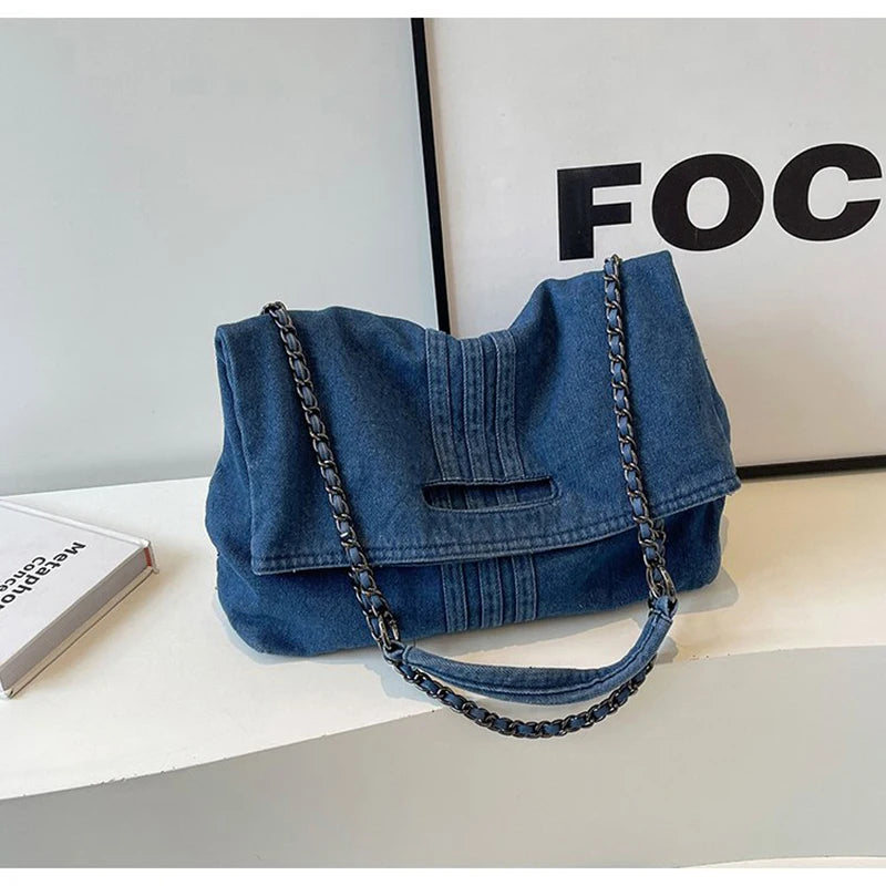 Dalia – Denim Chain Shoulder Bag with Spacious Interior