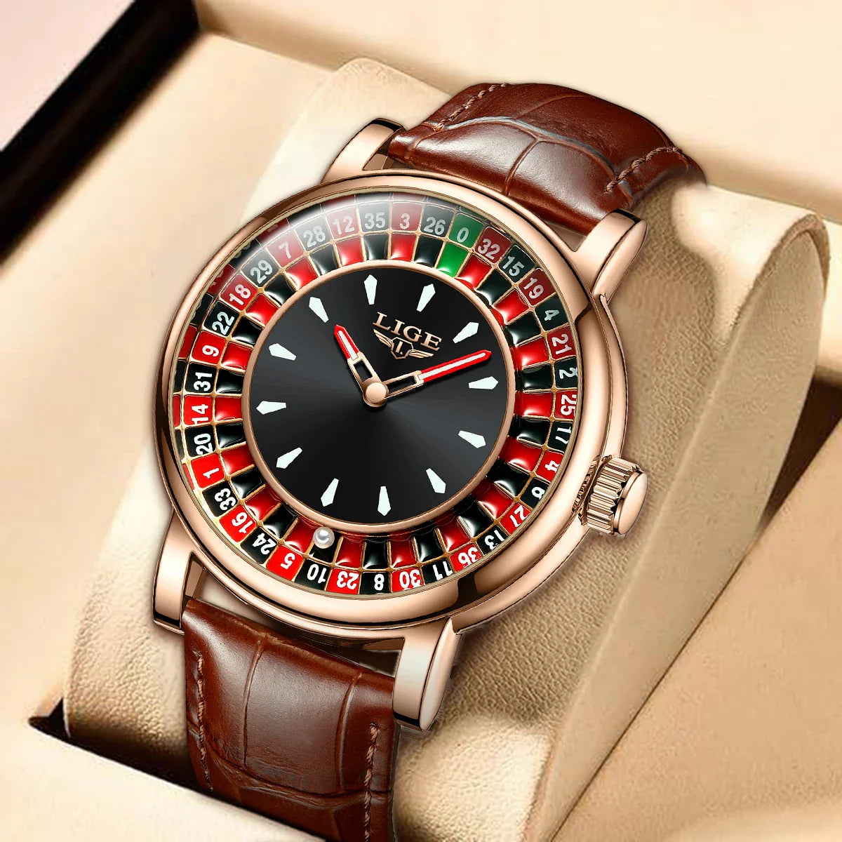 Roulette Dial Leather Watch