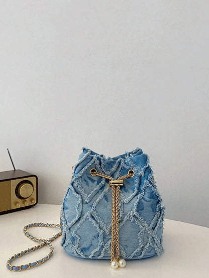 Kaia – Woven Denim Bucket Bag for Casual Style