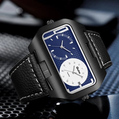 Oulm Dual-Time Leather Watch