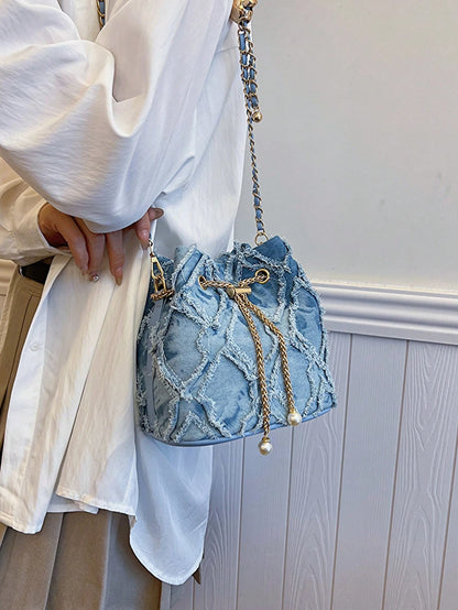 Kaia – Woven Denim Bucket Bag for Casual Style