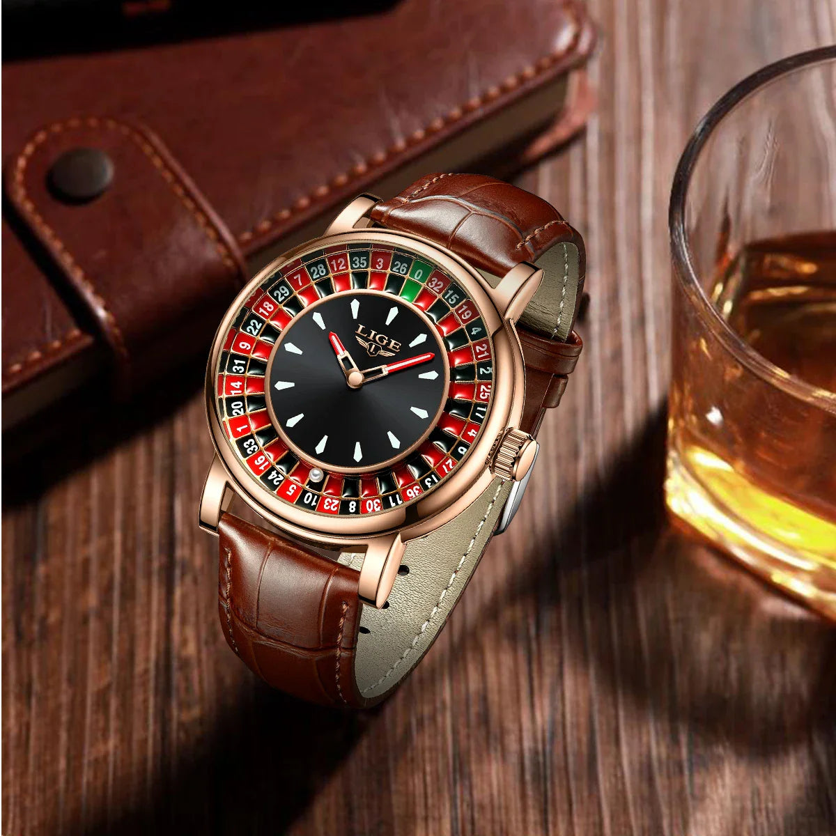 Roulette Dial Leather Watch