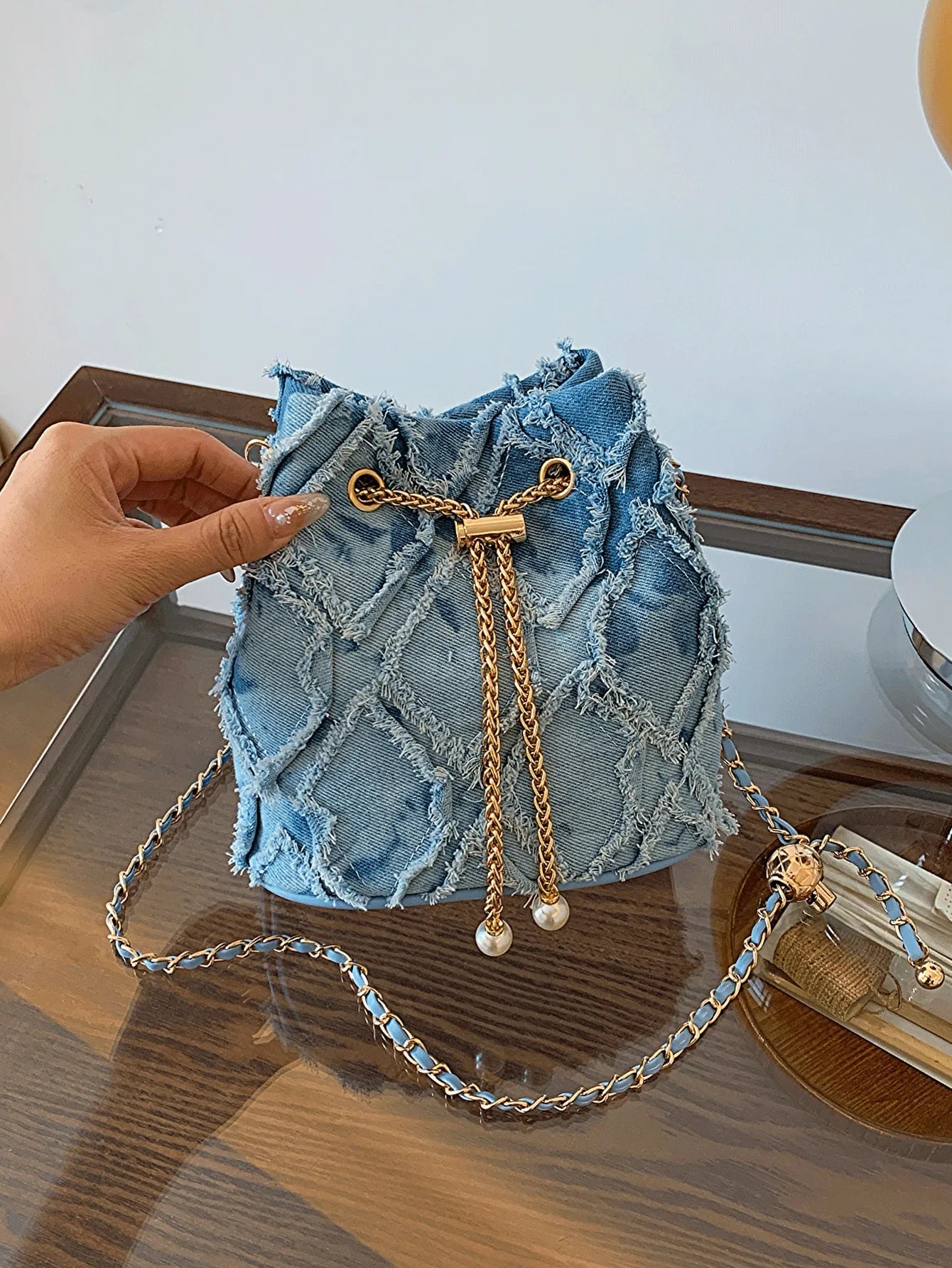 Kaia – Woven Denim Bucket Bag for Casual Style