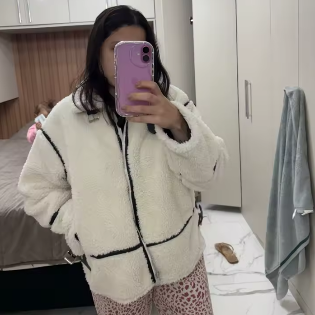 Arwen Contrast-Trim Teddy Jacket