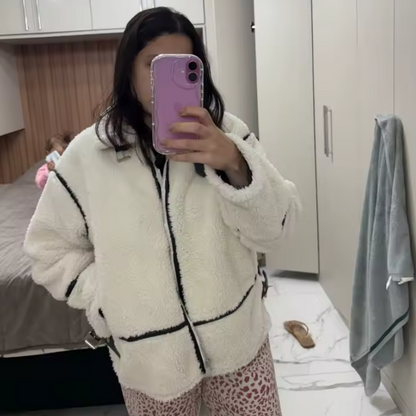 Arwen Contrast-Trim Teddy Jacket