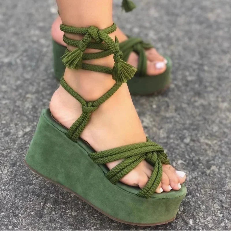 Roman Lace-Up Platform Wedge