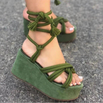 Roman Lace-Up Platform Wedge