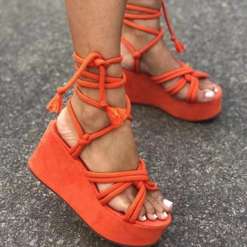 Roman Lace-Up Platform Wedge