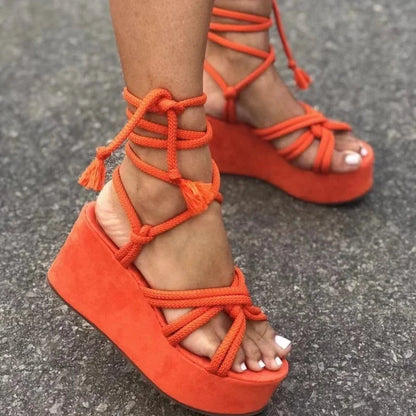 Roman Lace-Up Platform Wedge