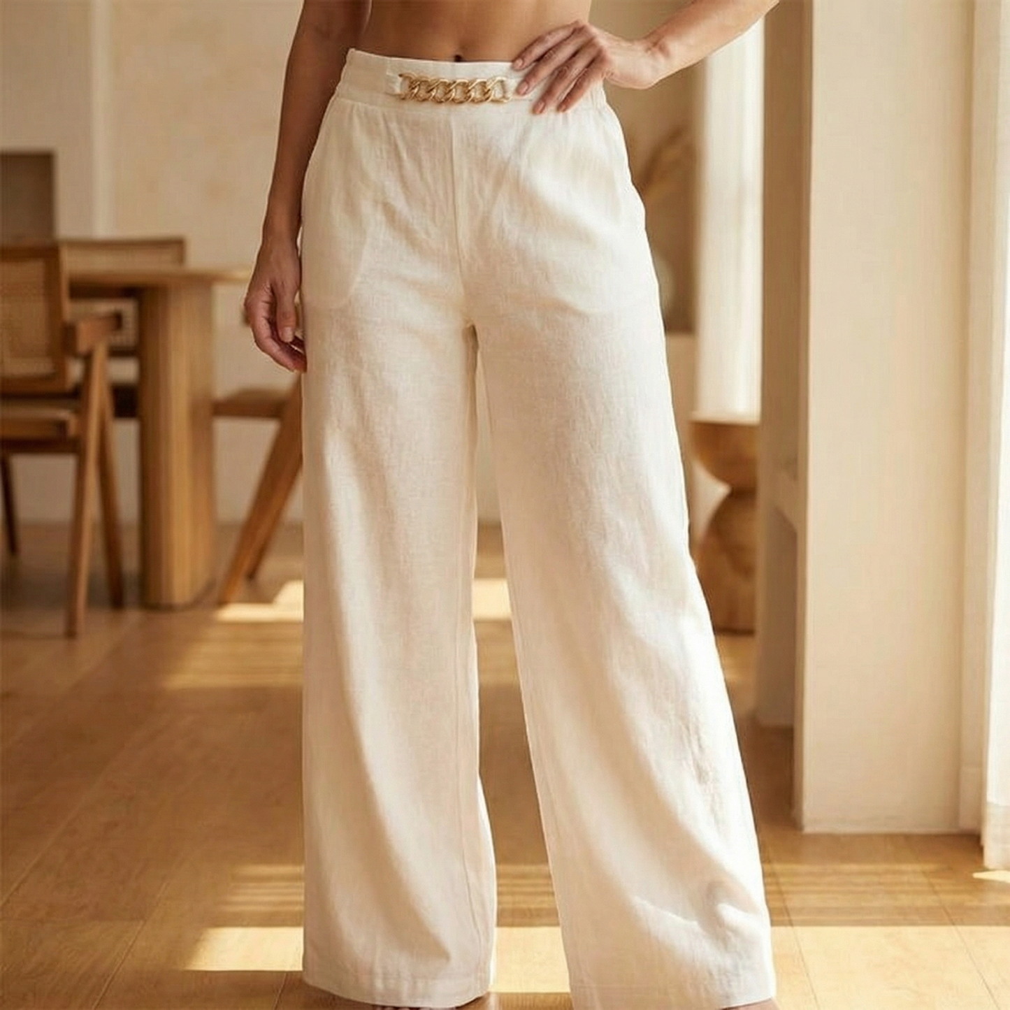 Florenza Gold-Detail Wide Trousers