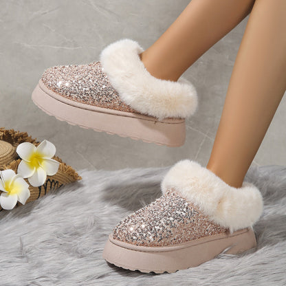 Aurevoir Crystal-Fur Platform Boots