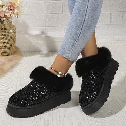Aurevoir Crystal-Fur Platform Boots