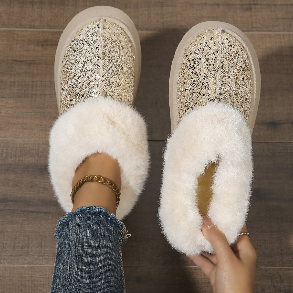 Aurevoir Crystal-Fur Platform Boots