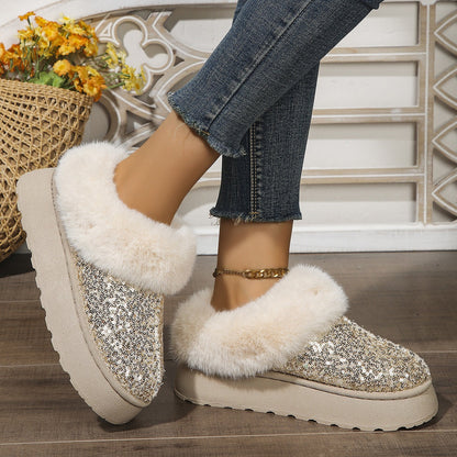 Aurevoir Crystal-Fur Platform Boots