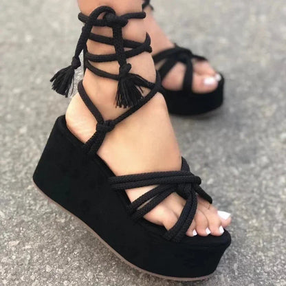 Roman Lace-Up Platform Wedge