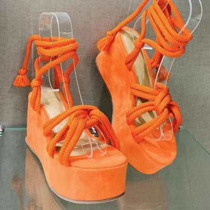 Roman Lace-Up Platform Wedge